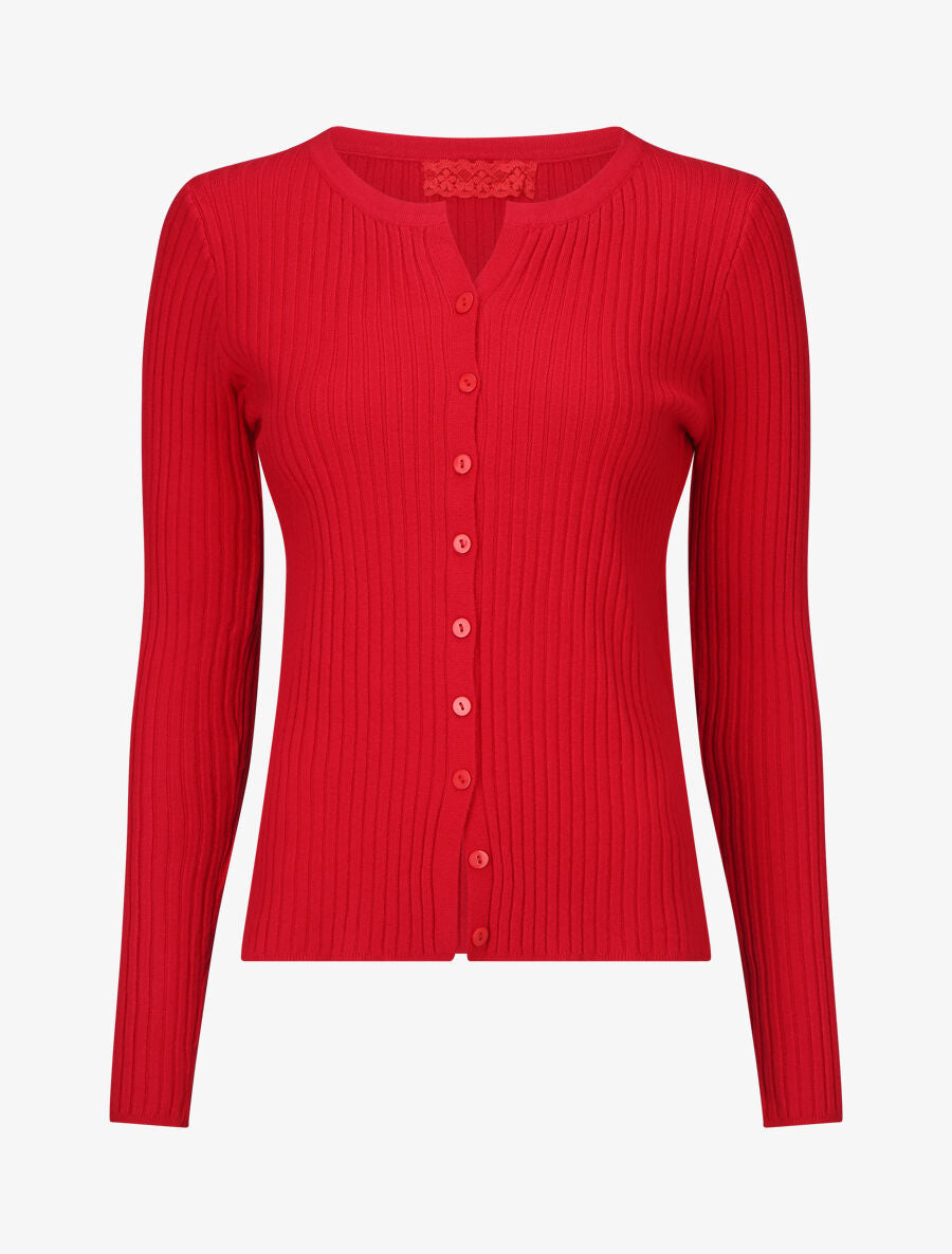 Gilet uni côtelé coupe ajustée - Rouge - 1