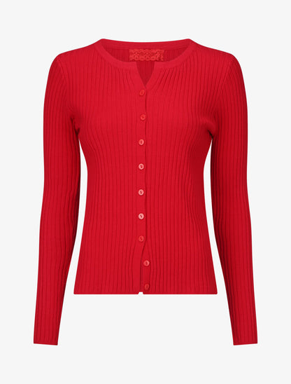 Gilet uni côtelé coupe ajustée - Rouge - 1