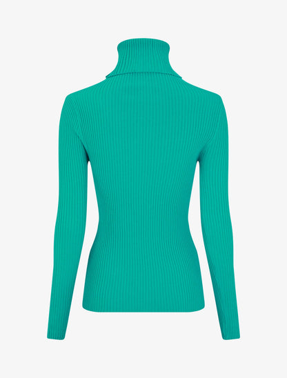 Pull uni côtelé à col roulé - Turquoise - 2