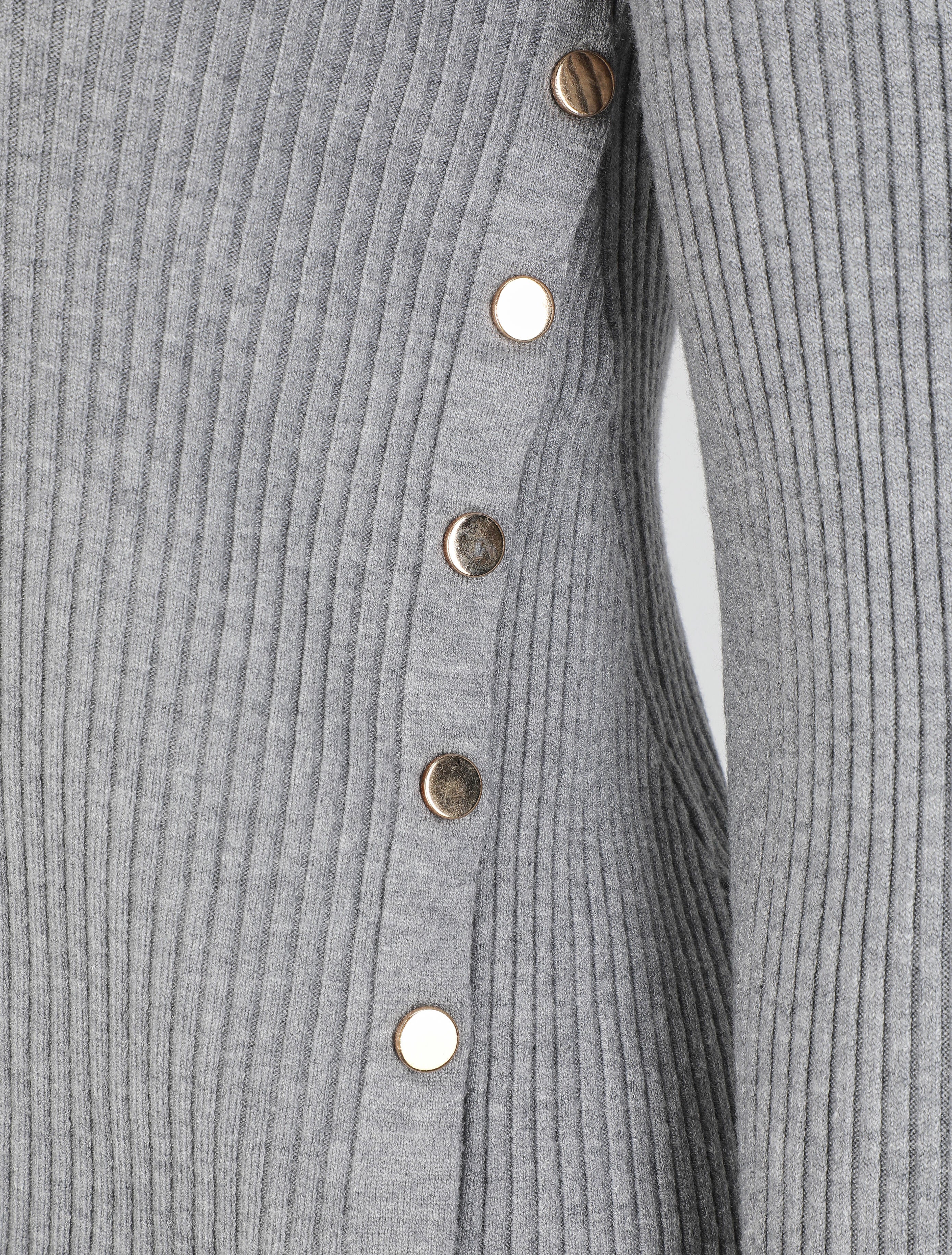 Pull uni côtelé à boutons dorés - Gris - 3