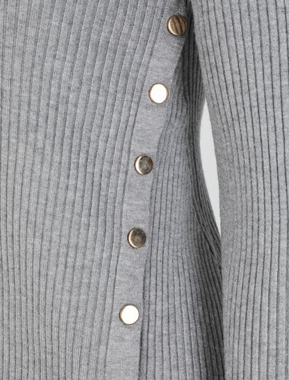 Pull uni côtelé à boutons dorés - Gris - 3