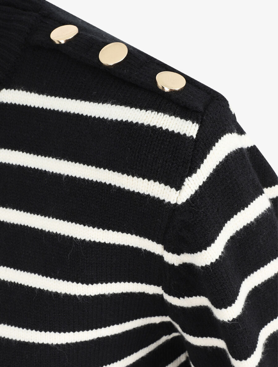 Pull marinière à boutons - Noir - 3