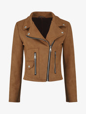 Veste style perfecto zippée en suédine - Café - 1