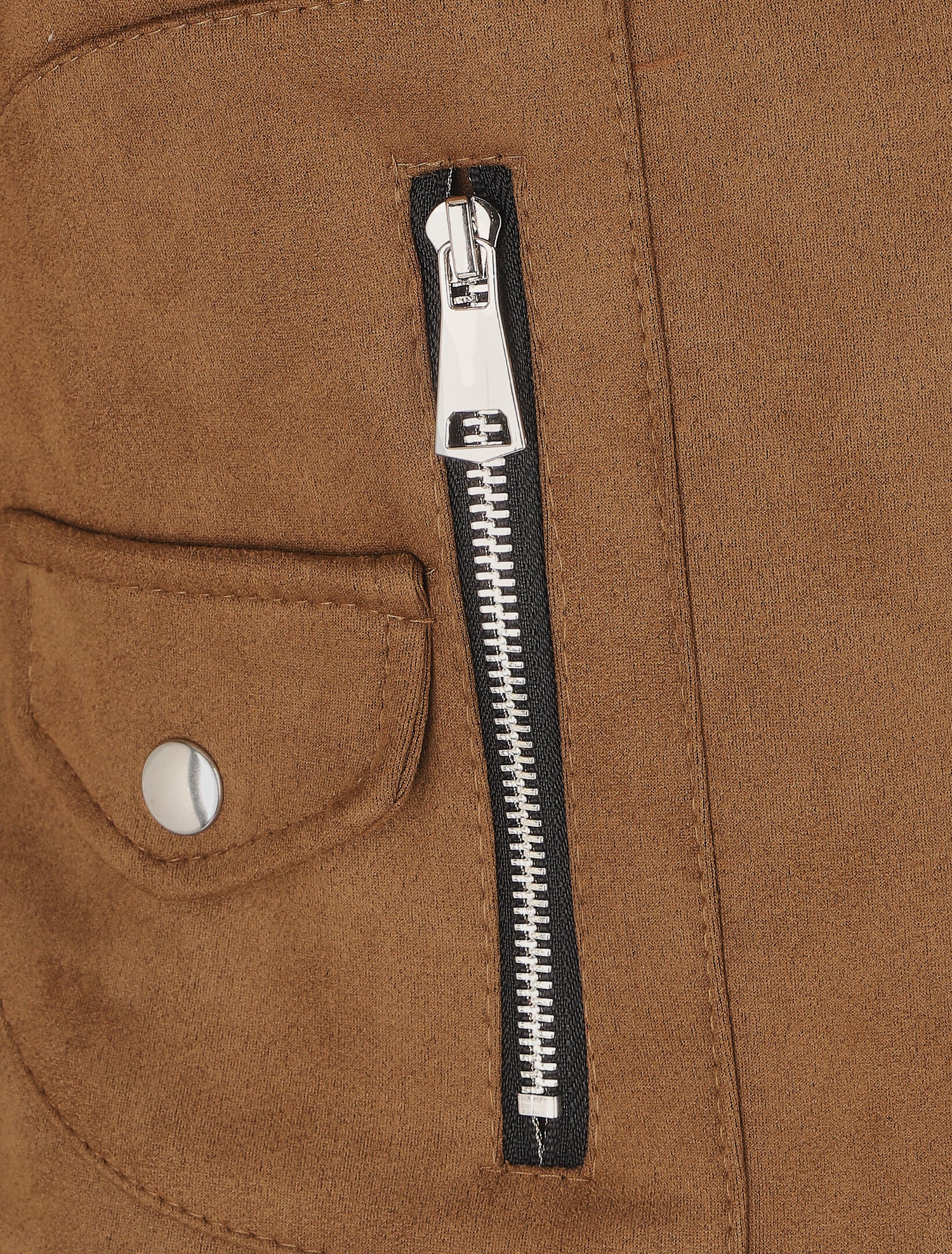 Veste style perfecto zippée en suédine - Café - 3