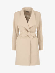 Manteau long ceinturé à col droit - Beige - 1