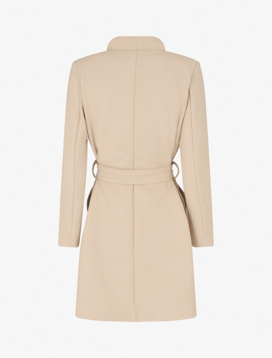 Manteau long ceinturé à col droit - Beige - 2
