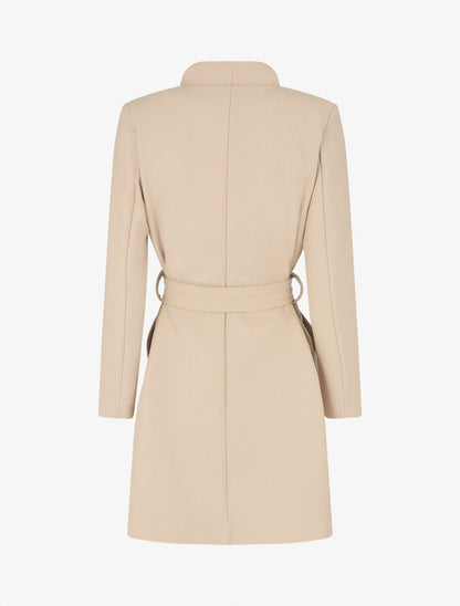 Manteau long ceinturé à col droit - Beige - 2