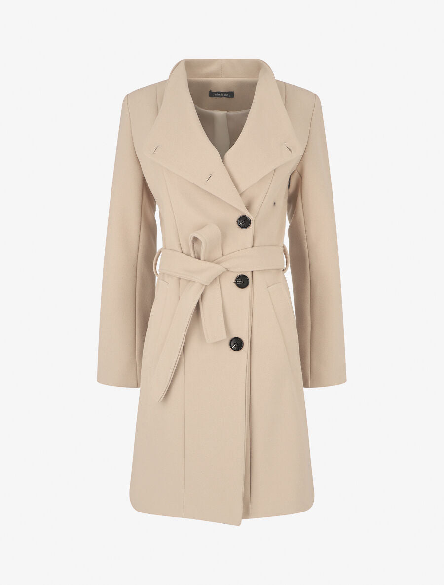 Manteau long col montant - Beige - 5