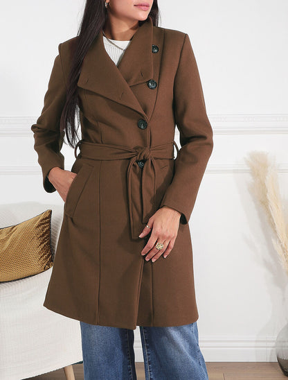 Manteau long col montant - Marron - 4
