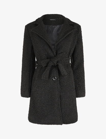 Manteau long effet peau de mouton - Noir - 4