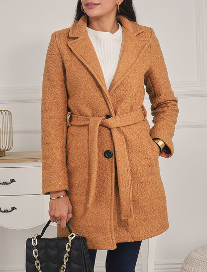 Manteau long effet peau de mouton - Camel - 4