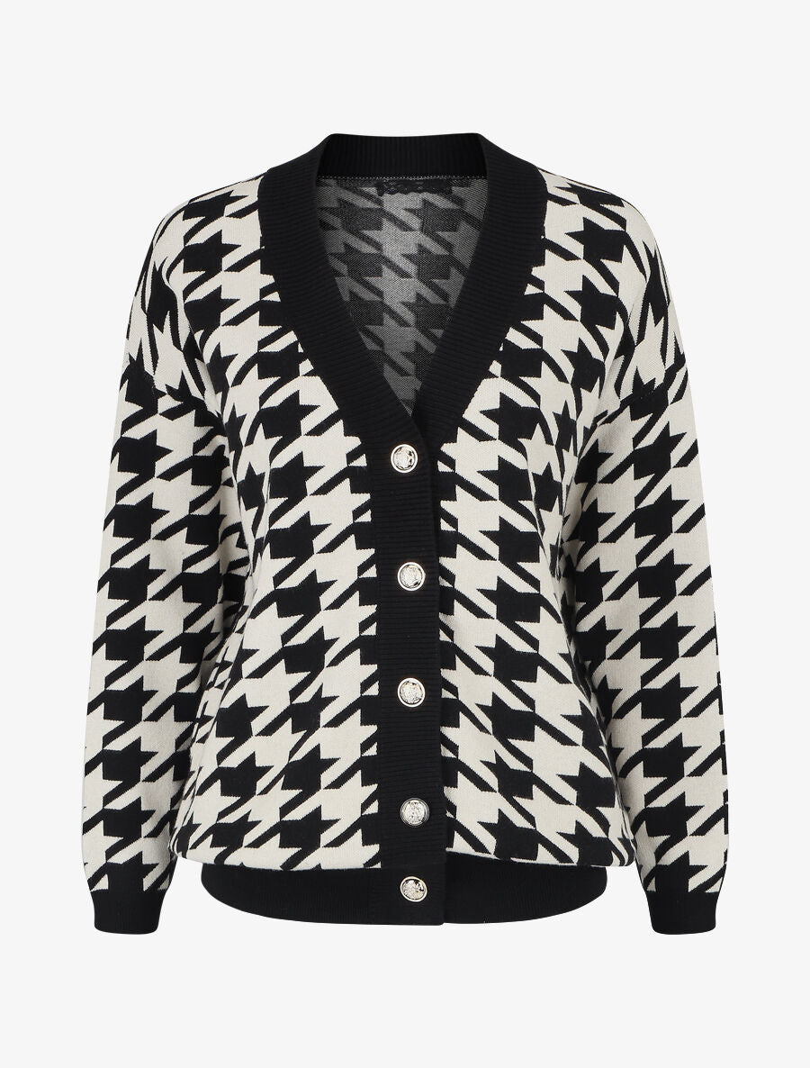 Gilet ample motif pied de coq - Noir/blanc - 2