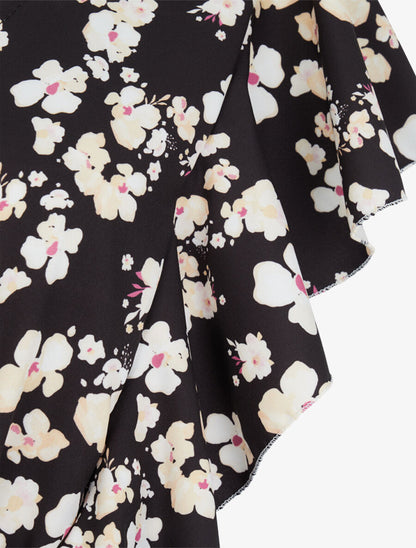 Combishort imprimé fleurs de cerisier à épaules volantées - Noir - 3