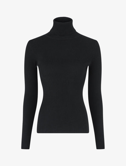 Pull col roulé uni ajusté - Noir - 1