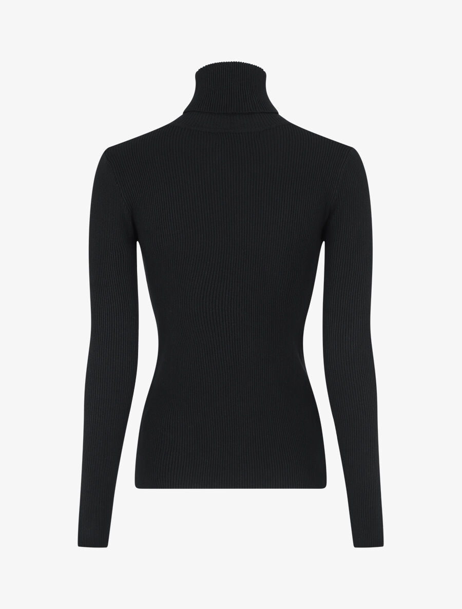 Pull col roulé uni ajusté - Noir - 2