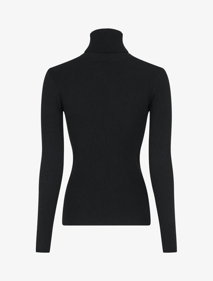 Pull col roulé uni ajusté - Noir - 2