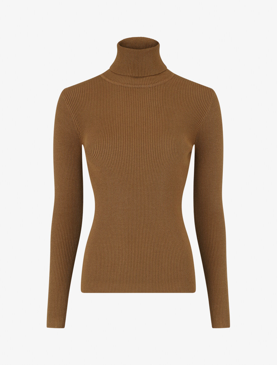Pull col roulé uni ajusté - Camel - 4