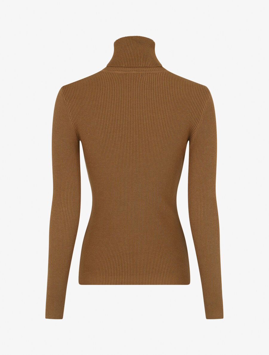 Pull col roulé uni ajusté - Camel - 2