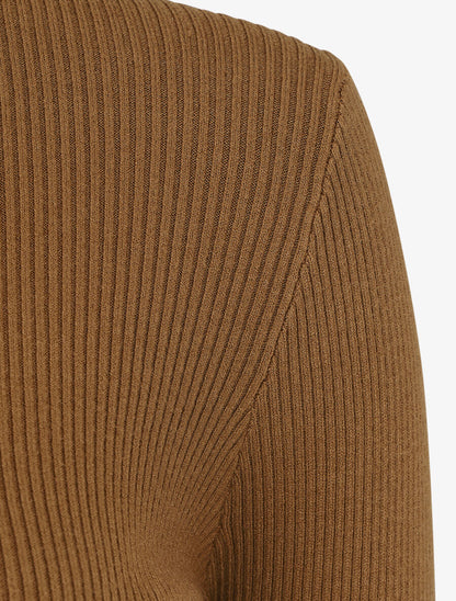Pull col roulé uni ajusté - Camel - 3