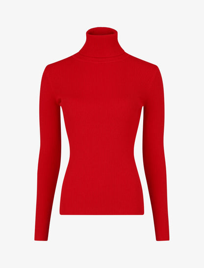 Pull col roulé uni ajusté - Rouge - 4