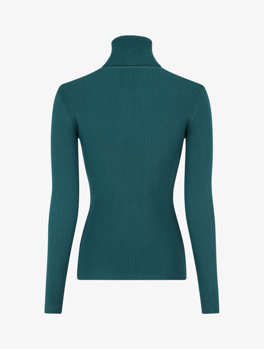 Pull col roulé uni ajusté - Bleu canard - 2
