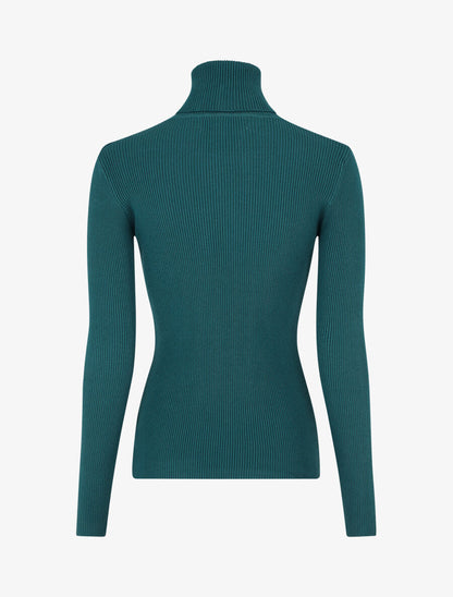 Pull col roulé uni ajusté - Bleu canard - 2