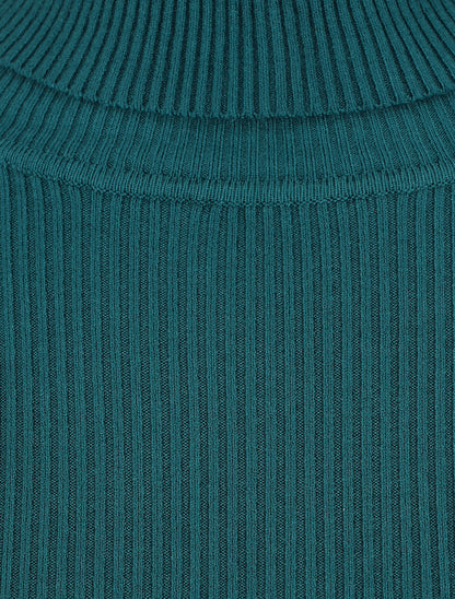 Pull col roulé uni ajusté - Bleu canard - 3