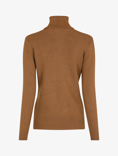 Pull uni à col roulé et motif torsade - Camel - 2