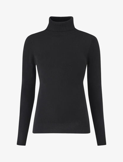 Pull fin uni col roulé - Noir - 4