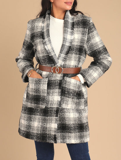 Manteau léger effet tweed motif carreaux - Noir/blanc - 4