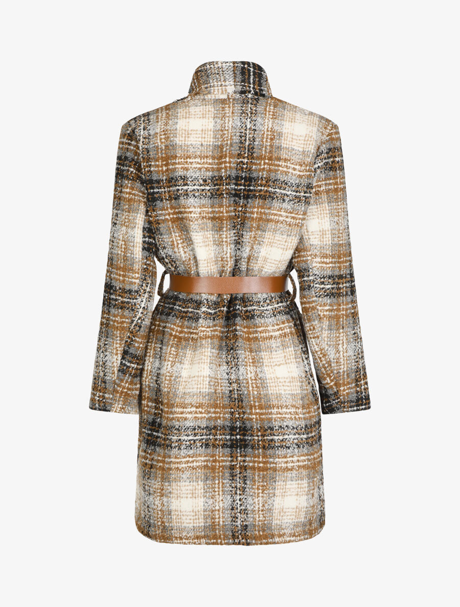 Manteau léger effet tweed motif carreaux - Camel - 2