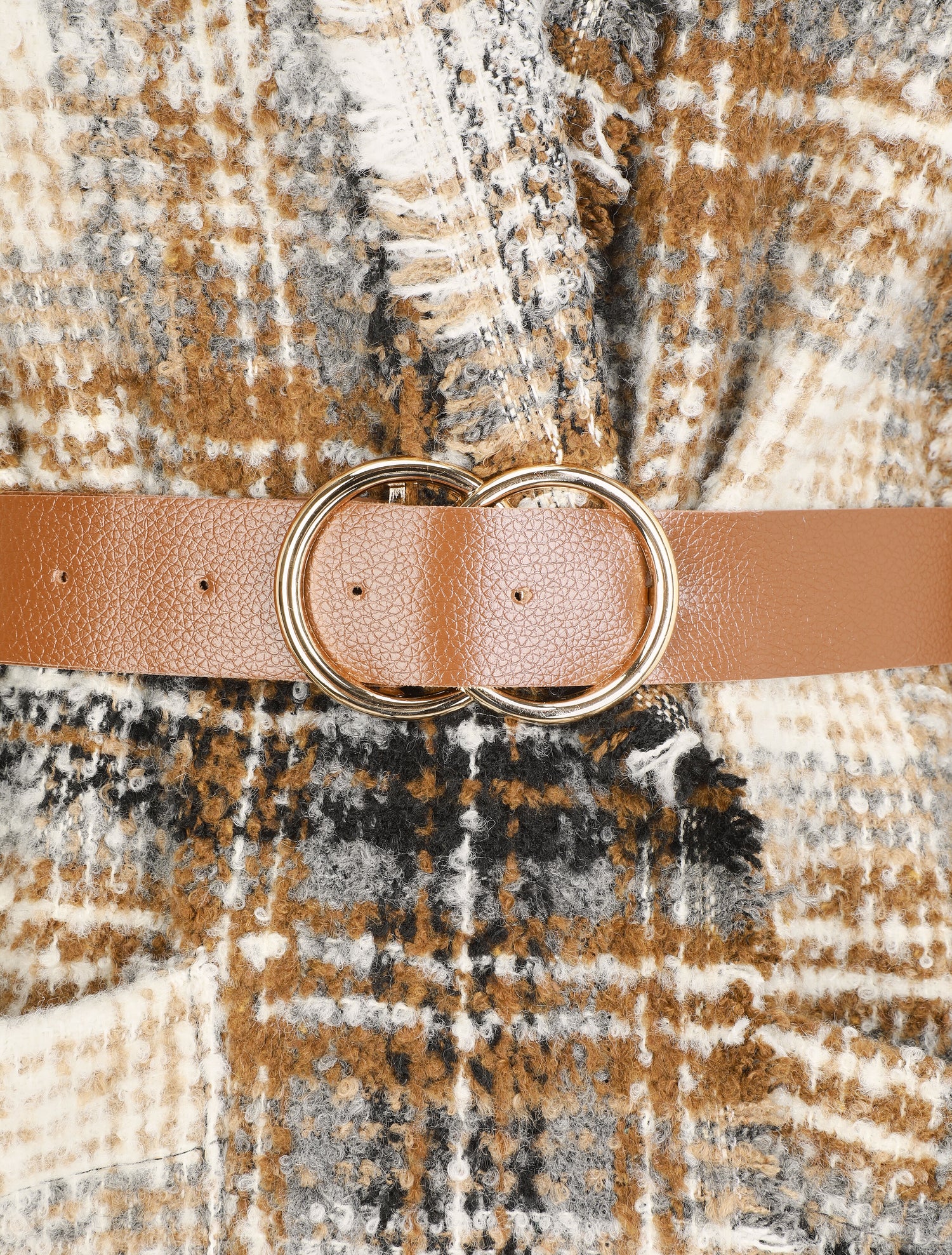 Manteau léger effet tweed motif carreaux - Camel - 3