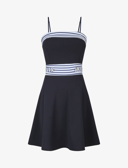 Robe patineuse à buste et taille rayés - Marine - 1