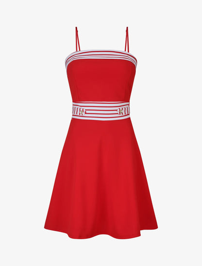 Robe patineuse à buste et taille rayés - Rouge - 1