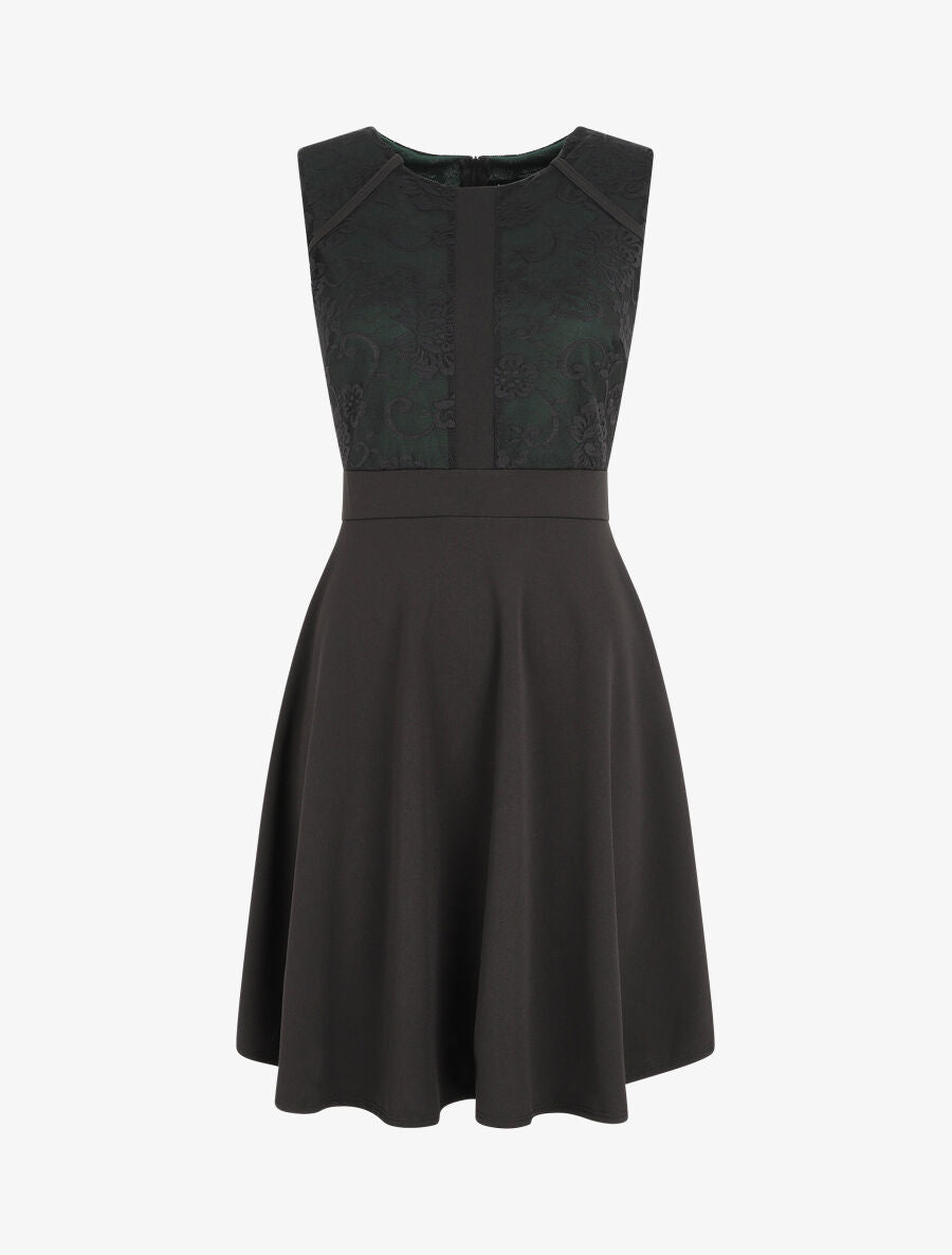 Robe courte patineuse à dentelle - Vert foncé - 1