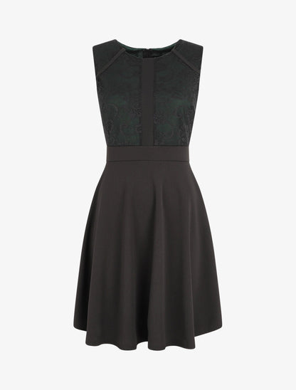 Robe courte patineuse à dentelle - Vert foncé - 1