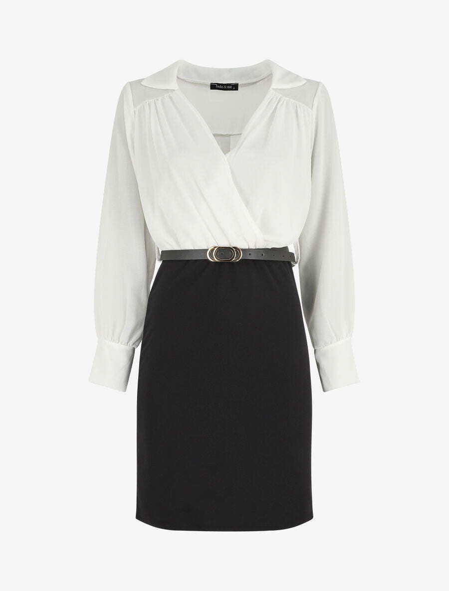Robe fourreau à col cache-coeur - Noir/blanc - 5