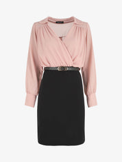 Robe fourreau à col cache-coeur - Noir/rose - 1