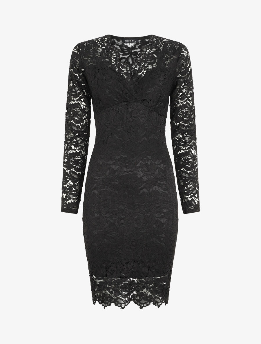 Robe moulante en dentelle - Noir - 5
