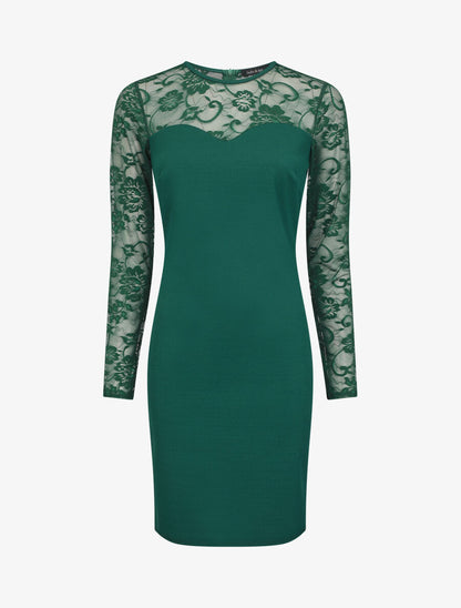 Robe droite à manches en dentelle - Vert sapin - 1