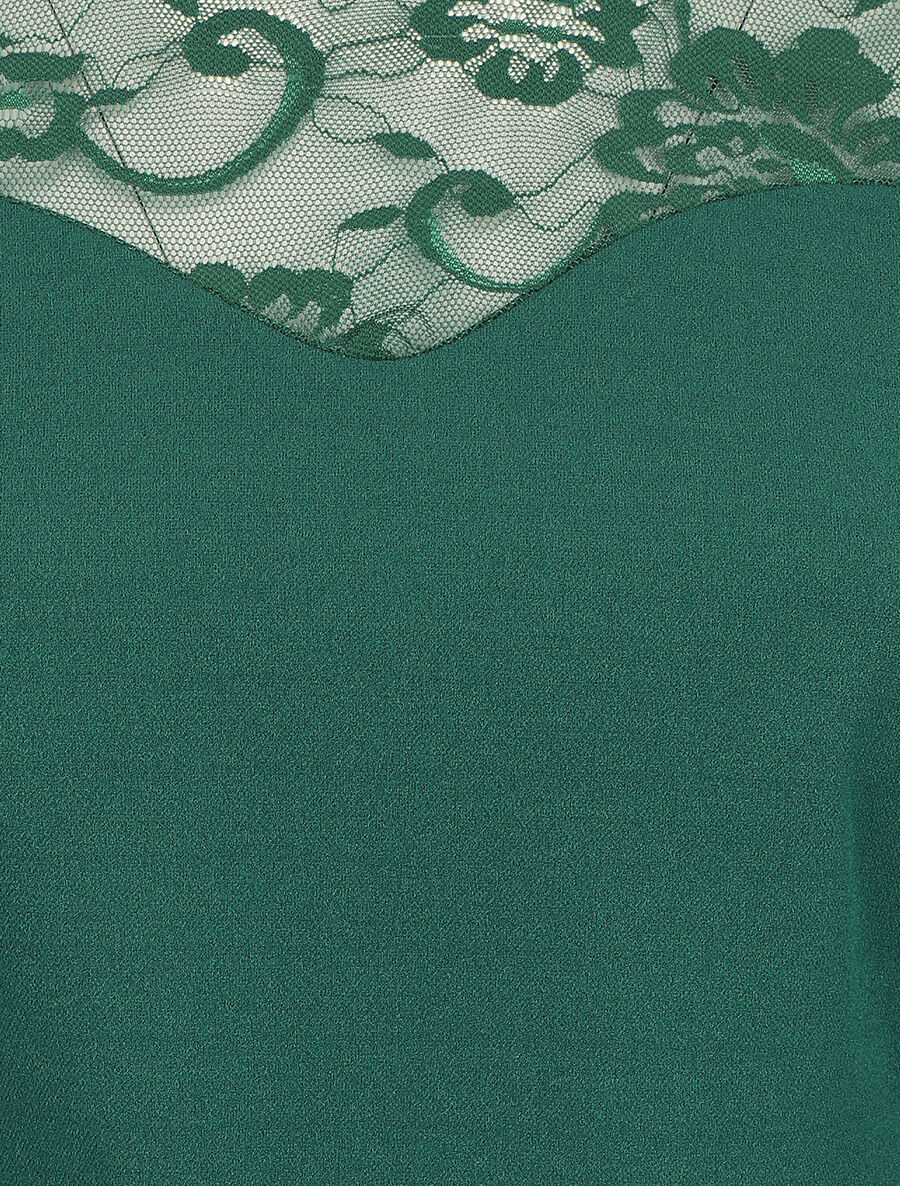 Robe droite à manches en dentelle - Vert sapin - 3
