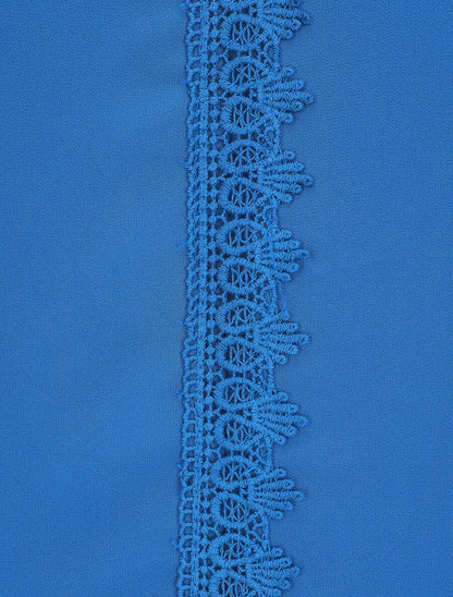 Blouse en voile unie à col brodé - Bleu roi - 3