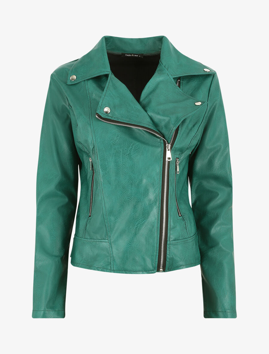 Perfecto droit en simili coupe droite - Vert sapin - 5