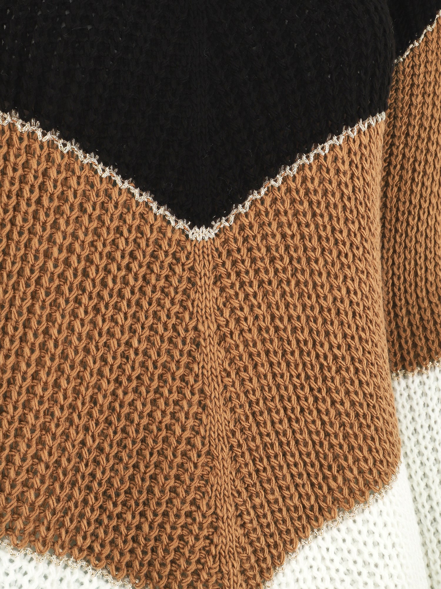 Pull en maille à motif V irisés - Noir - 3