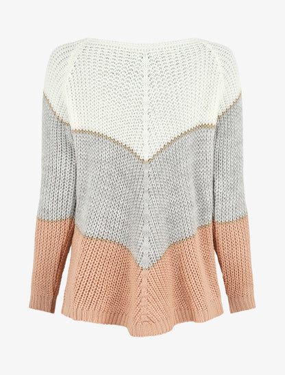 Pull en maille à motif V irisés - Blanc - 2