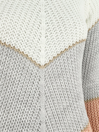 Pull en maille à motif V irisés - Blanc - 3
