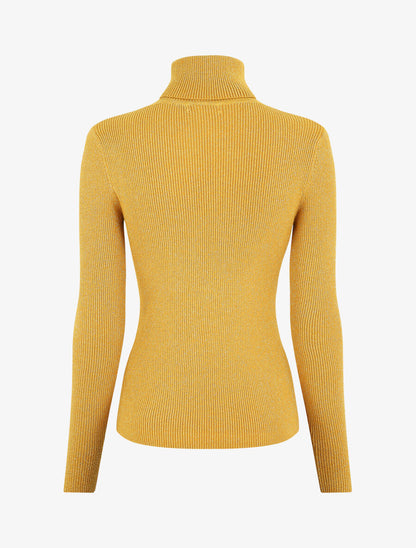 Pull col roulé ajusté et irisé - Moutarde - 2