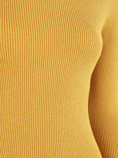 Pull col roulé ajusté et irisé - Moutarde - 3