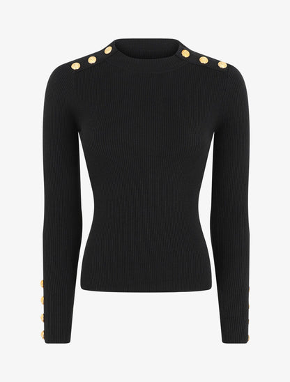 Pull col montant ajusté à boutons - Noir - 1