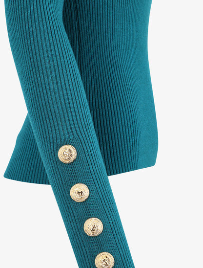 Pull col montant ajusté à boutons - Bleu canard - 3